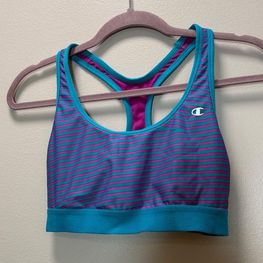 Champion Sports Bra - Blue & Pink / Teal & Magenta Striped
